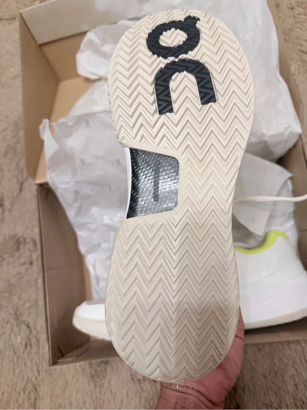 On Running Men's Athletic Shoes White with Neon Yellow and Hot Pink Accents